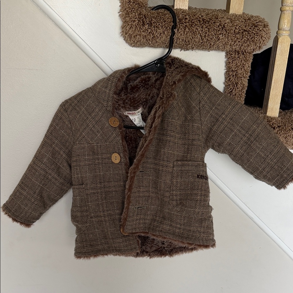 Kenzo Kids Brown 100% Fur Lined Jacket 12M